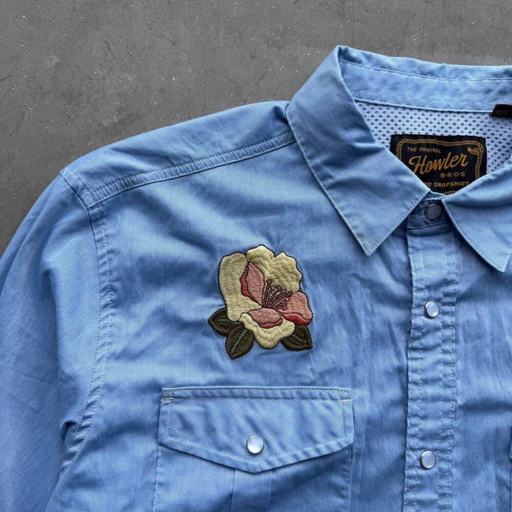 Howler Bros Mens L Gaucho Snap Shirt Pearl Western Irie Hibiscus Floral Flower - Picture 3 of 14